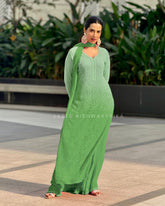 Minty Sage Chikankari & Mukaish Ombré Kurta Set (set of 3)